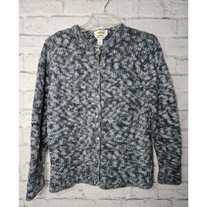 Talbots Large blue gray 100% wool chunky button cardigan sweater Italy.